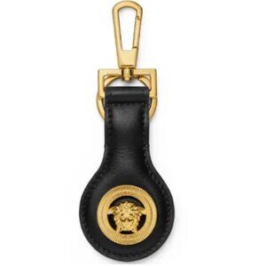 New Versace Leather Black Gold Tone Keychain
